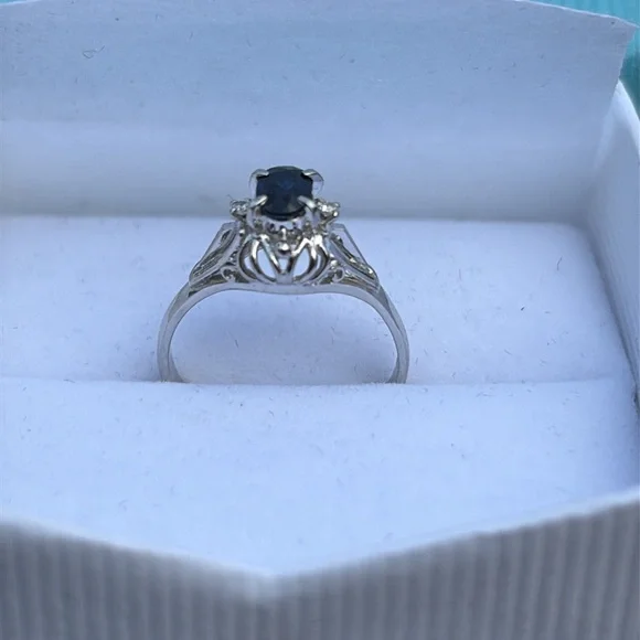 Platinum Sapphire & Diamond Cocktail Ring Size 5 Total Carat Weight 0.38 - Picture 14 of 16